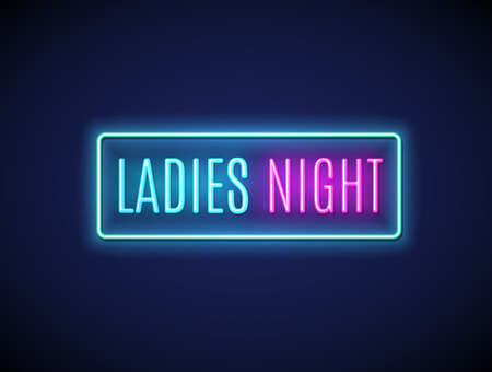 Neon night lady fashion invitation sign party flyer. Pink bar or club for girl disco party typography.のイラスト素材