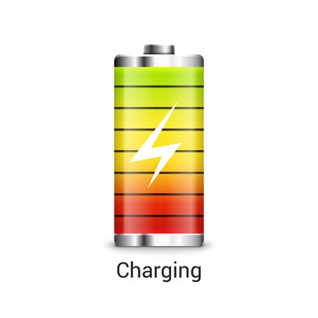 Battery charge full power energy level. Recharge battery indicator iconのイラスト素材