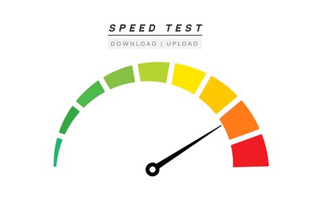 Speed test internet measure. Speedometer icon fast upload download rating. Quick level tachometer accelerateのイラスト素材