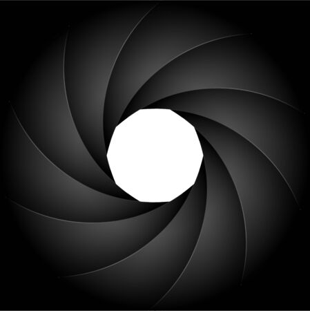 Camera shutter photography background aperture. Focus vector black lens zoom digital design.のイラスト素材