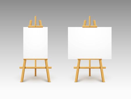 Easel canvas stand vector board isolated. Wooden easel art painting paper frame stand or posterのイラスト素材