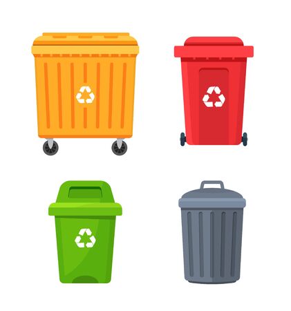 Trash container bin icon. Garbage can metal recycle basket box for trash waste symbolのイラスト素材