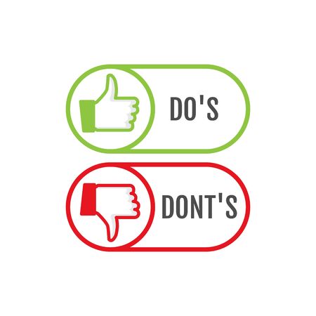 Dos and dont good and bad icon check. Negative positive list, true wrong like anf fail logoのイラスト素材