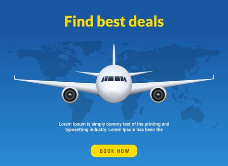 Flight travel trip banner for online booking. Vector Airplane ticket online sale design promo templateのイラスト素材