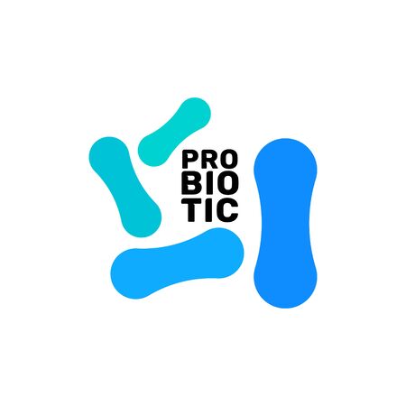 Probiotic bacteria logo. Bifidobacteria lactobacillus gut acidophilus. Lactic prebiotic healthy flora careのイラスト素材