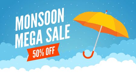 Monsoon sale offer rain season background. Rainy monsoon promotion poster templateのイラスト素材