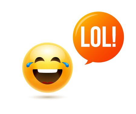 Lol emoji icon smile face. Emoticon joke happy cartoon funny lol emoji illustration.のイラスト素材