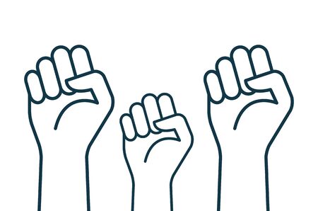 Fist hand power logo. Protest strong fist raised fight icon, rebel illustrationのイラスト素材