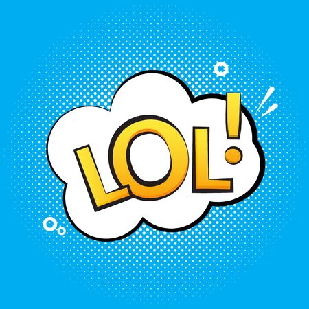 Lol text speech label icon. Pop retro vector tag comic background design.のイラスト素材
