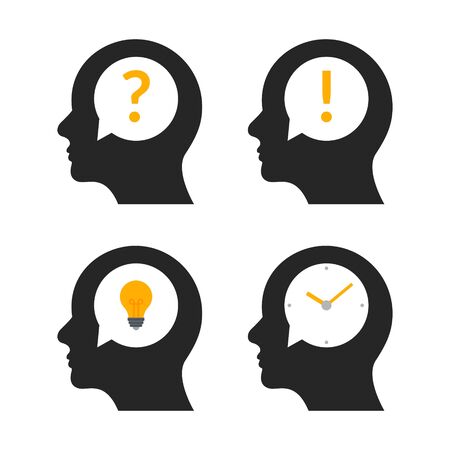 Human head brain idea profile. Person business question people mind creative illustration icon.のイラスト素材