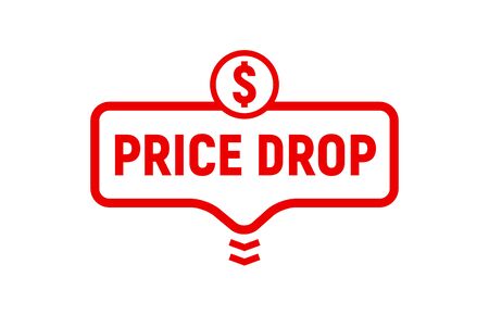 Price drop icon, lower cost reduction. Loss market sale concept, discount signのイラスト素材