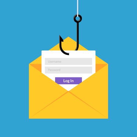 Data phishing hacking online. Scam envelope concept. Computer data fishing hack crime.のイラスト素材