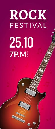 Rock festival flyer event design template with guitar. Rock banner brochure invitation.のイラスト素材