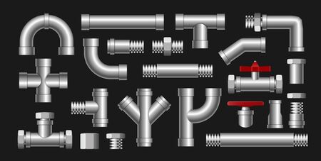 Metal pipe water connection isolated pipeline. Water tube factory steel construction plumbingのイラスト素材
