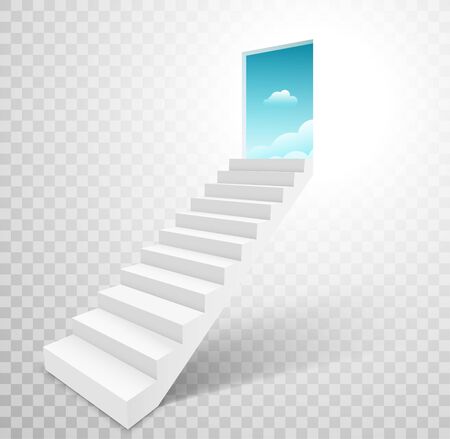 Stairway with open door heaven, ladder staircase to sky conceptのイラスト素材