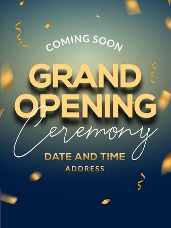 Grand Opening ceremony poster concept invitation. Grand opening event decoration party templateのイラスト素材