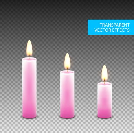 Vector candle wax isolated decoration. Candlelight flame for celebration. Glowing realistic candle light on transparent.のイラスト素材
