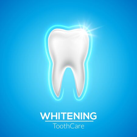 Tooth care dental icon vector healthy dentist background. Blue clean tooth bright white dentistry 3d medical illustration.のイラスト素材