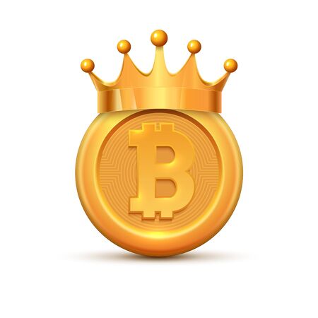 Bitcoin crown king logo. Gold bitcoin coin cartoon crypto currencyのイラスト素材