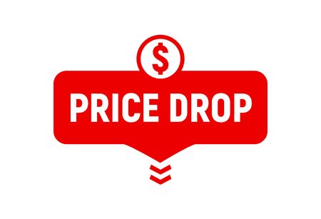 Price drop icon, lower cost reduction. Loss market sale concept, discount sign.のイラスト素材