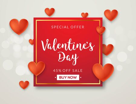 Valentines day sale vector banner background with hearts. Valentine discount holiday poster template for promo sale.のイラスト素材