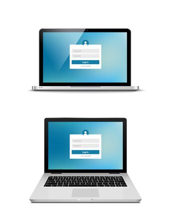 Laptop login password on lock screen. Computer security protection login user concept form.のイラスト素材