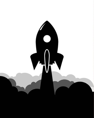 Rocket launch black illustration. Product business launch concept design ship background.のイラスト素材