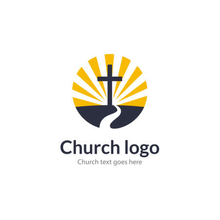 Logo church road cross Jesus mountain catholic dove religion. Worship pray church logoのイラスト素材