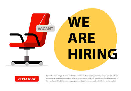 We hire ad vector concept. Hiring job chair recruit office vacancy ceo banner designのイラスト素材