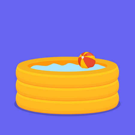 Inflate backyard pool baby plastic flat vector. Portable rubber pool cartoonのイラスト素材