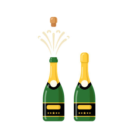 Champagne bottle cartoon vector icon. Wine bottle glass flat alcohol champagne iconのイラスト素材