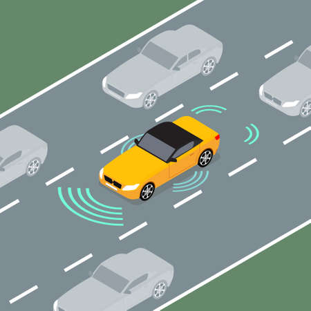 Autonomous car icon drive sensor. Digital autonomous vehicle car self driverless vector smart systemのイラスト素材