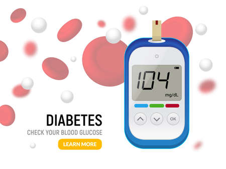 Glucose sugar test. Glucometer vector blood monitor. Diabetes sugar meter insulin control device illustrationのイラスト素材