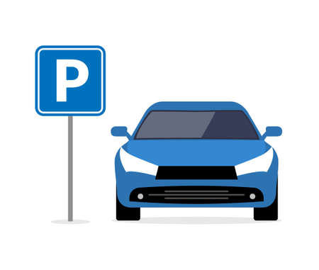 Parking car spot lot. Vector car park icon front view cartoon flat iconのイラスト素材