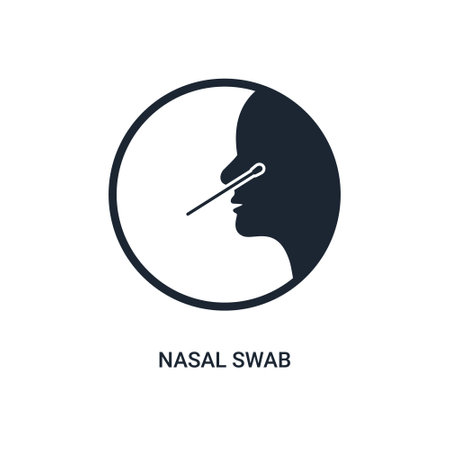 Covid nasal swab icon. Corona virus nasal pcr swab test line iconのイラスト素材