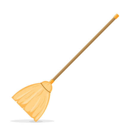 Broom mop sweep cartoon flat icon. Clean tidy dust cleanup vector symbolのイラスト素材