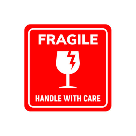 Fragile sticker care handle vector label. Glass fragile alert iconのイラスト素材