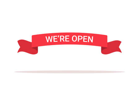 We are open notice red banner. Vector open business banner label backgroundのイラスト素材