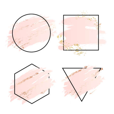 Rose and pink background stroke frame. Vector gold pink brush makeup beauty abstract geometricのイラスト素材