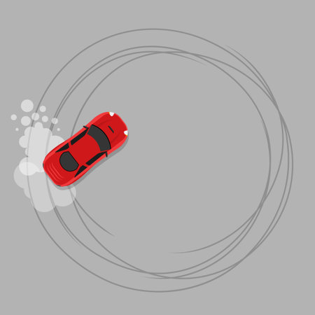 Drift car tire circle road. Drift race show circle track grunge scratch vector top viewのイラスト素材