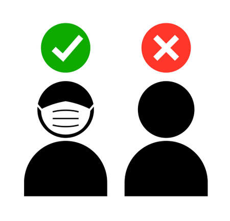 Mask required mouth cover facemask checkmark icon. Mas entry vector iconのイラスト素材
