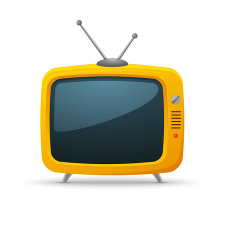 Retro tv cartoon background media. Orange yellow retro tv old vintage vector cute iconのイラスト素材