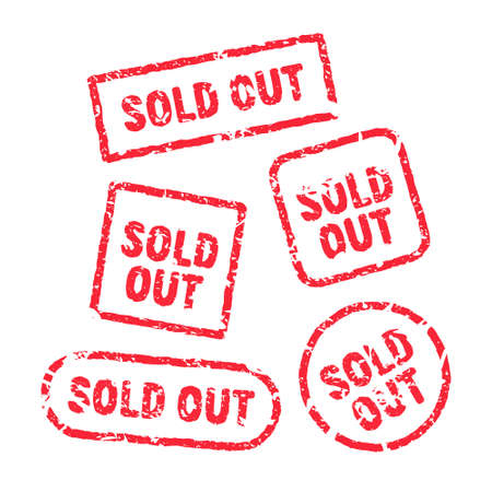 Sold out vector red stamp grunge sign. Sold banner seal sticker icon label designのイラスト素材