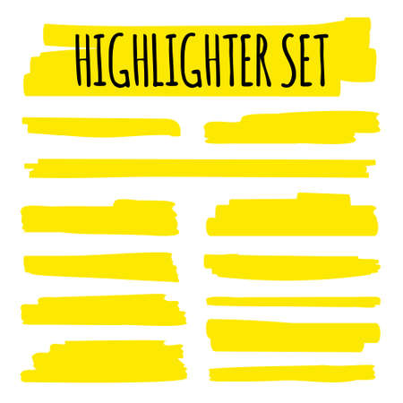 Highlight brush underline yellow marker vector pen. Stroke highligher color setのイラスト素材