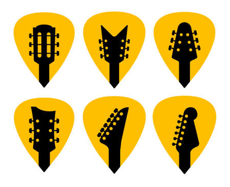 Guitar acoustick pick set vector design icon flat logo. Mediator guiatar music symbol headstockのイラスト素材