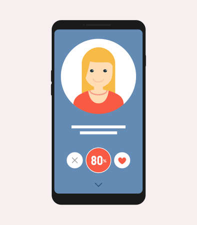 Dating app online mobile concept. Female male profile flat design. Couple match for relationshipのイラスト素材