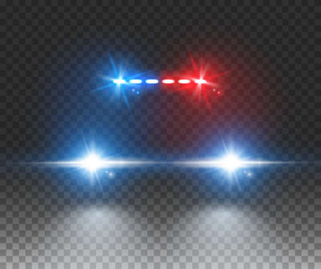 Police car light siren in night on transparent. Patrol cop emergency police car flasherのイラスト素材
