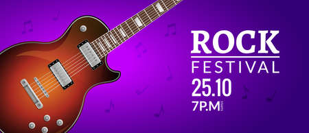 Rock festival flyer event design template with guitar. Rock banner brochure invitationのイラスト素材