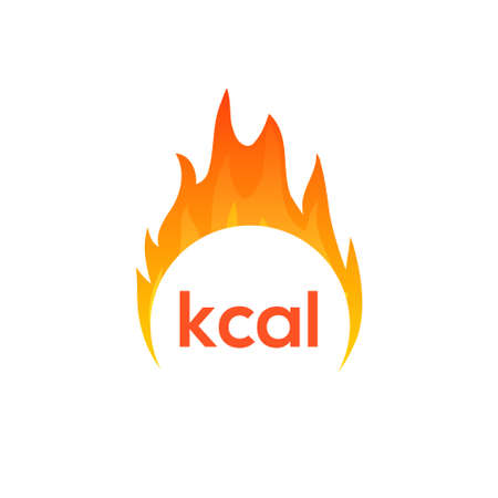Energy fat burn kcal fire icon. Kilocalorie hot logo vector weight fitness flame graphic iconのイラスト素材