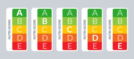 Nutrition label facts health score. Food info nutriscore label facts packaging signのイラスト素材